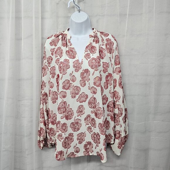 Ann Taylor Off White Red Floral Blouse Coquette Boho M - Picture 1 of 11